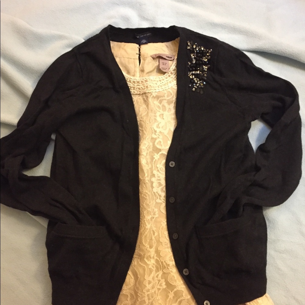 Jeweled grey Gap cashmere blend cardigan